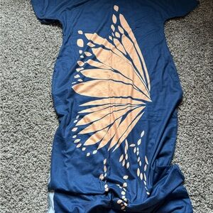 SHEIN Navy and Peach Butterfly Maxi Dress